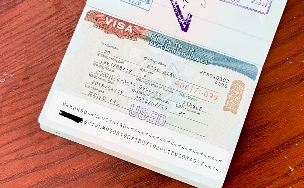 Trên visa thể hiện rõ các thông tin